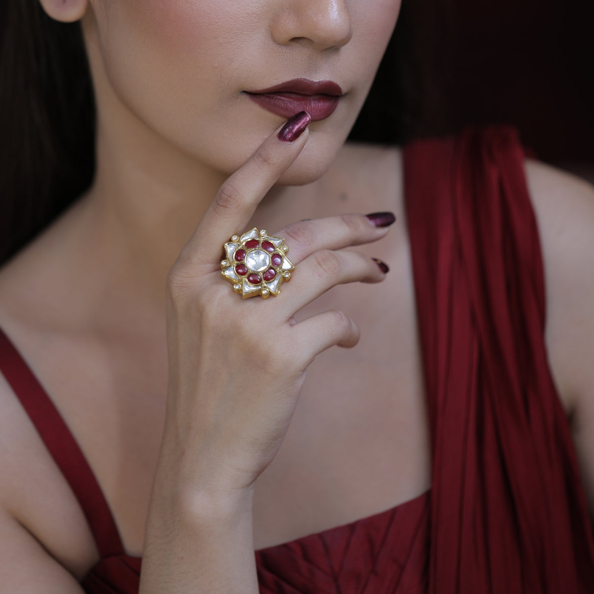 Bridal Polki Diamond Rings in Hallmarked Gold
