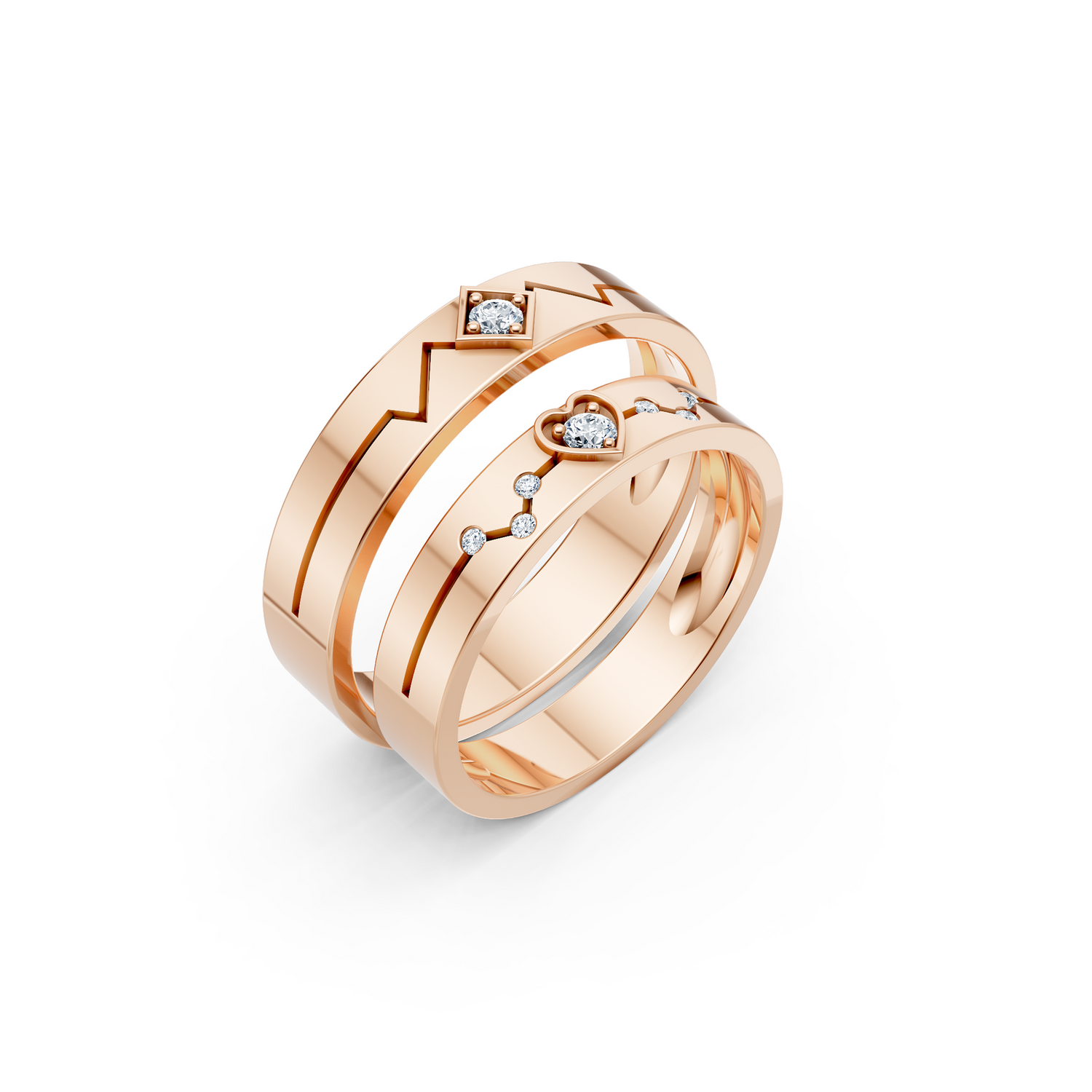 Luve' Bonds – Lab-Grown Diamond Compass Couple Bands