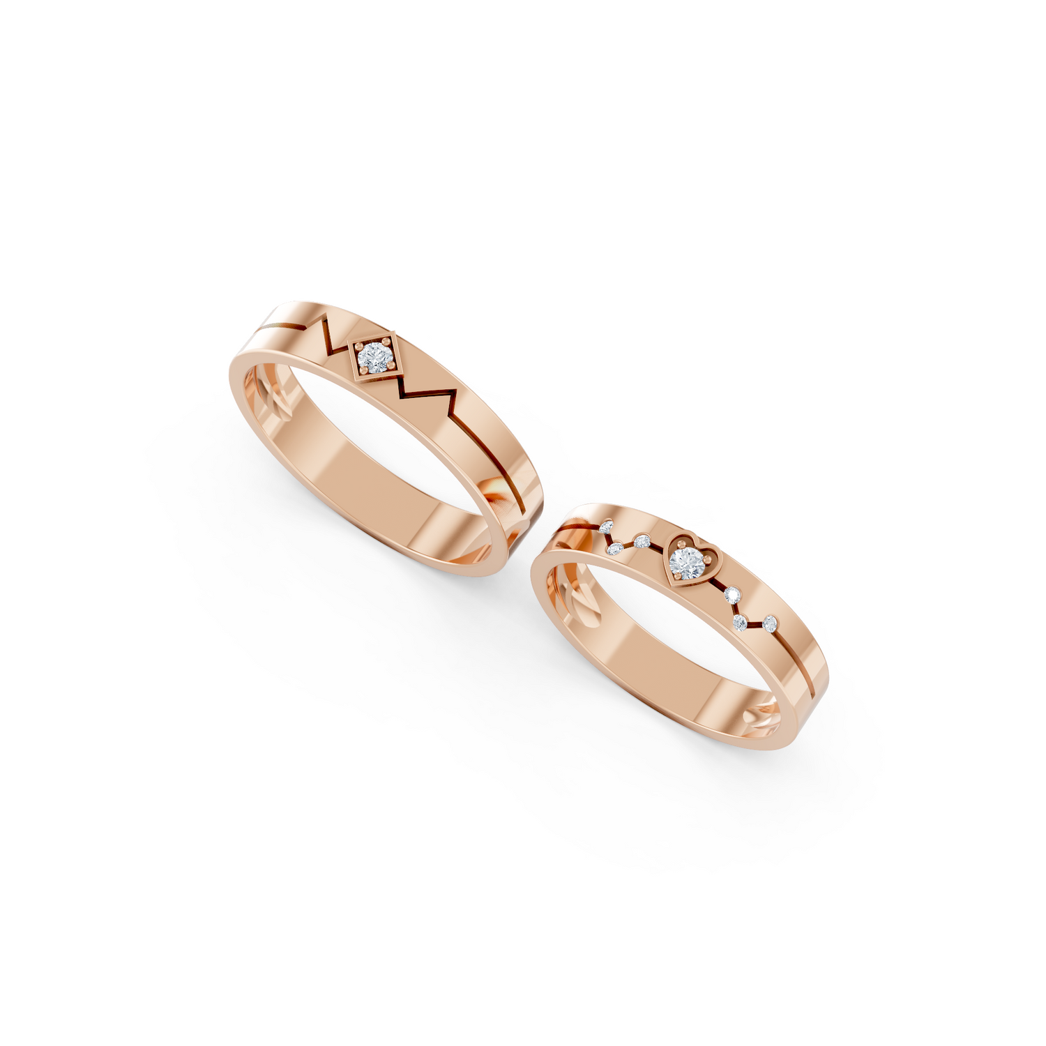 Luve' Bonds – Lab-Grown Diamond Compass Couple Bands
