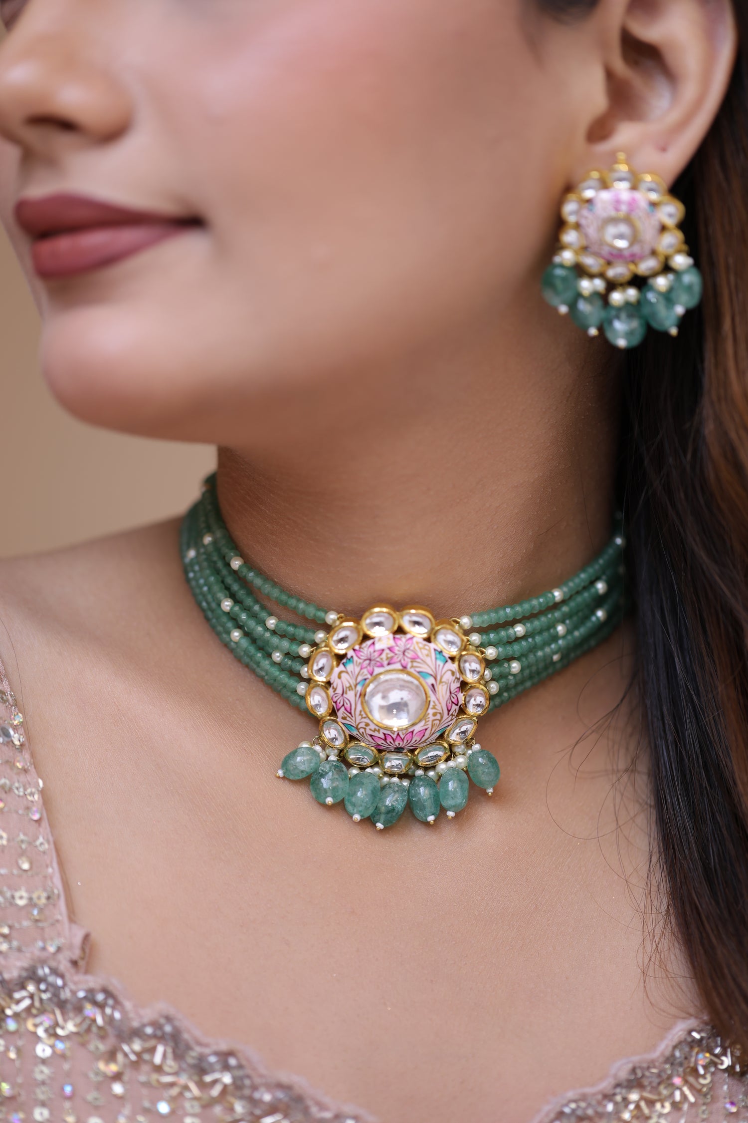 Natural Diamond Polki Choker Set in 18 Karat Gold