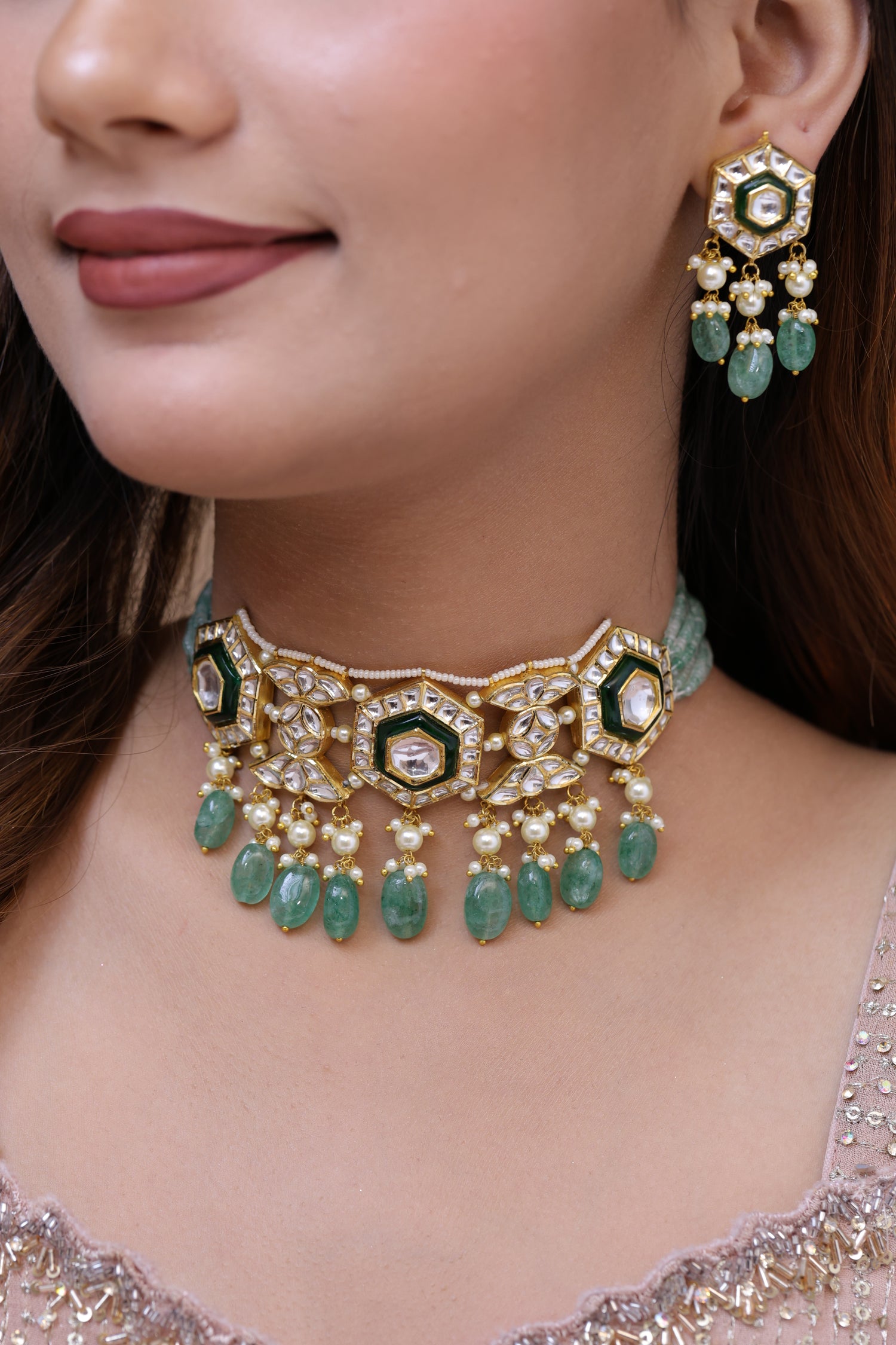 Natural Diamond Polki Choker Set in 18 Karat Gold