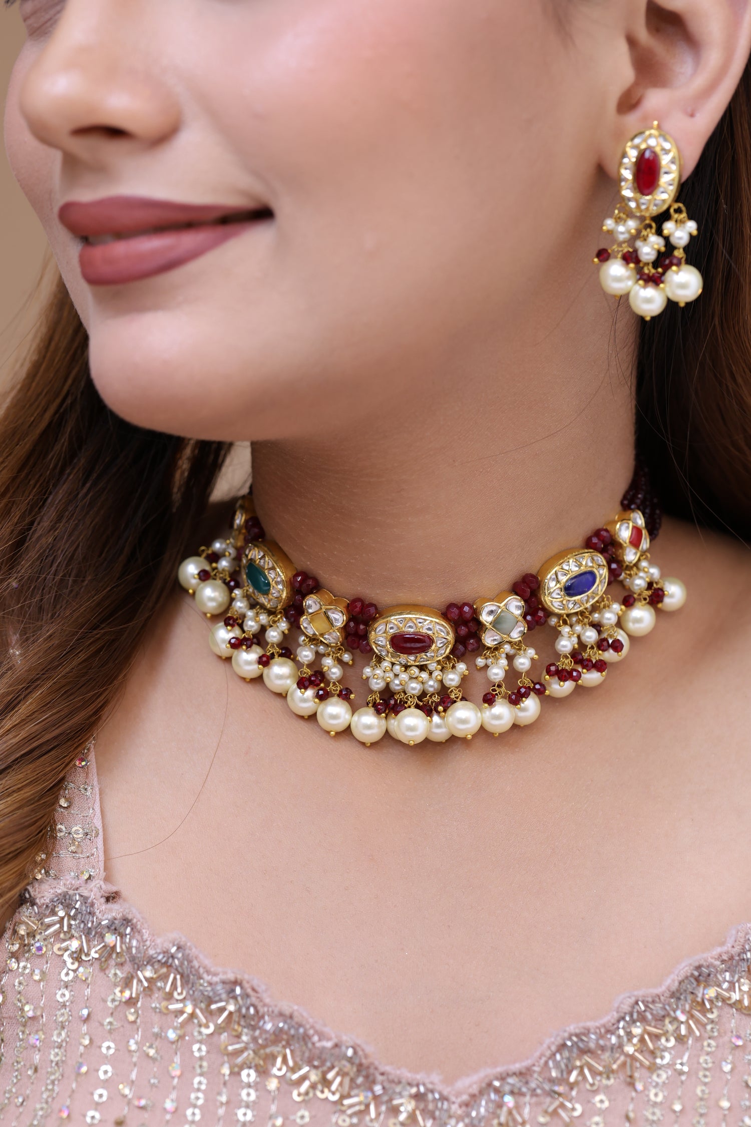 Natural Diamond Polki Choker Set in 18 Karat Gold