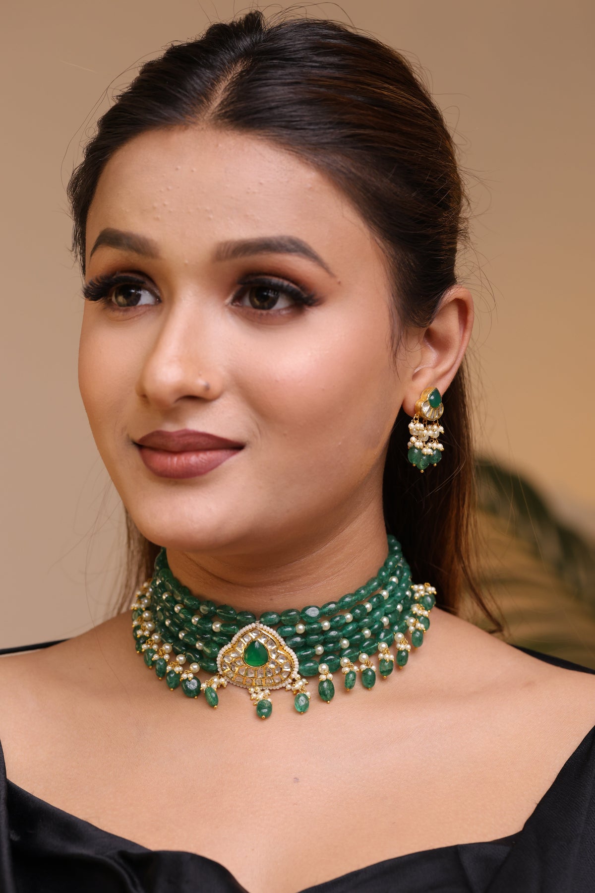 Emerald Teardrop Natural Lab-Grown Diamond Polki Choker Set