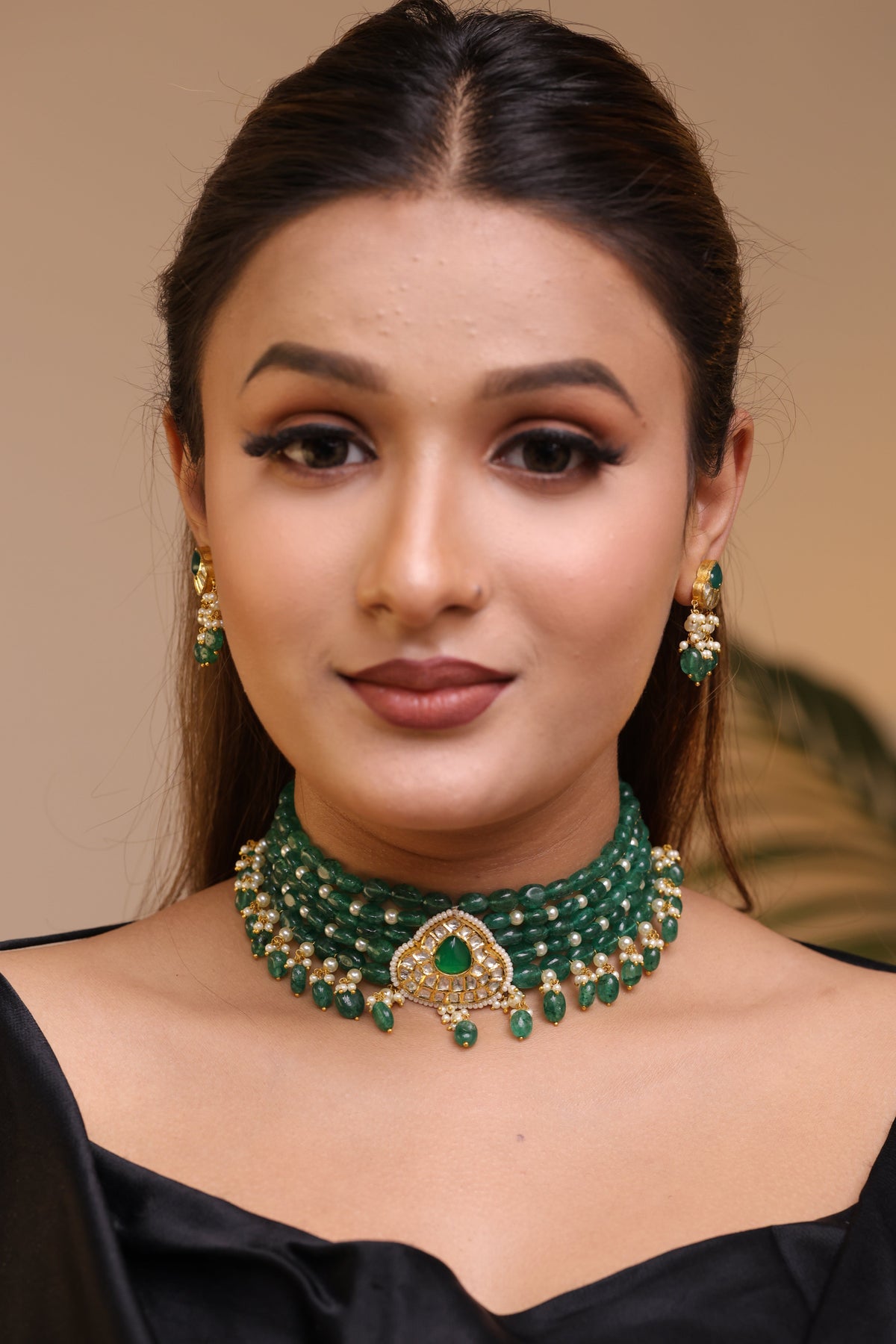 Emerald Teardrop Natural Lab-Grown Diamond Polki Choker Set