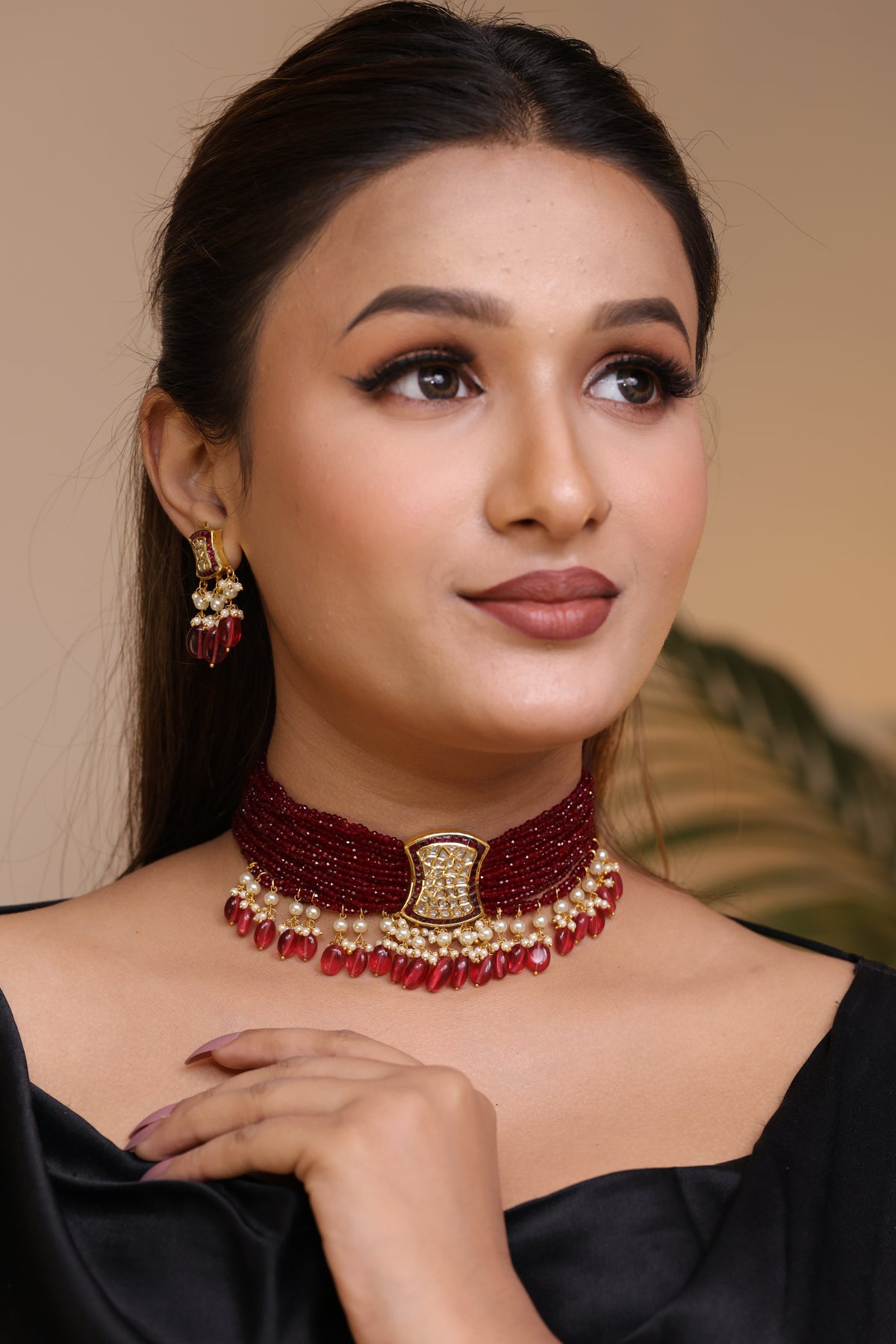Royal Red Natural Lab-Grown Diamond Polki Choker Set