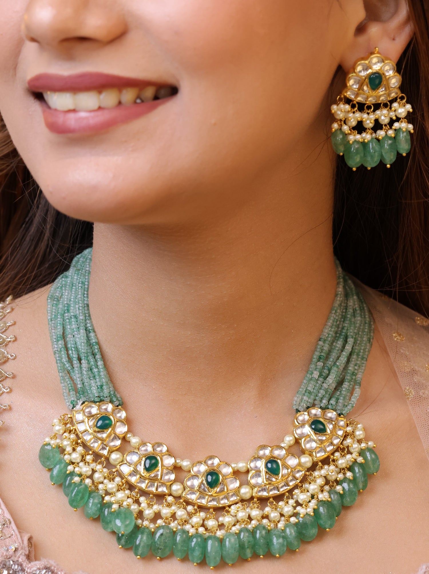 Natural Diamond Polki Necklace Set in 18 Karat Gold