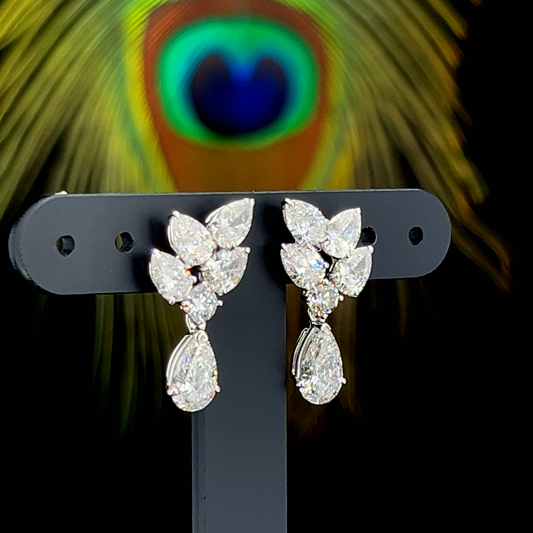 Peacock Drop Diamond Earrings