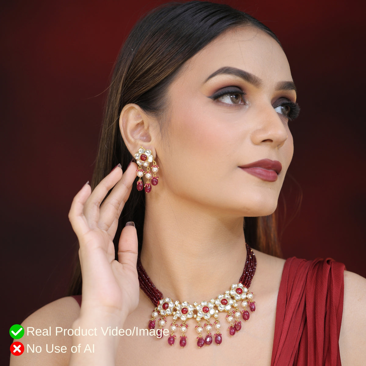 Elegant Bridal Natural Diamond Polki Necklace Sets