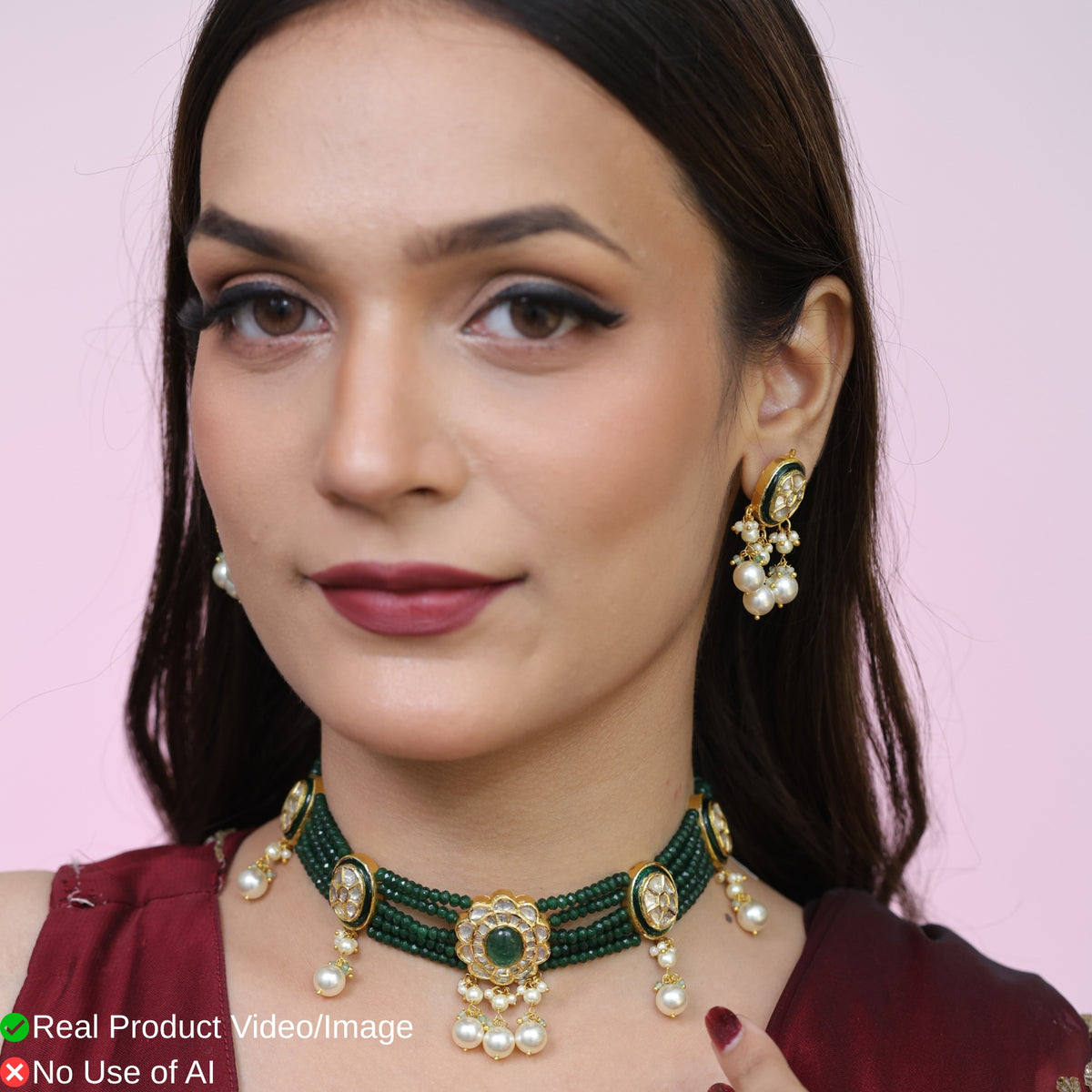 Elegant Natural Diamond Polki Necklace Designs