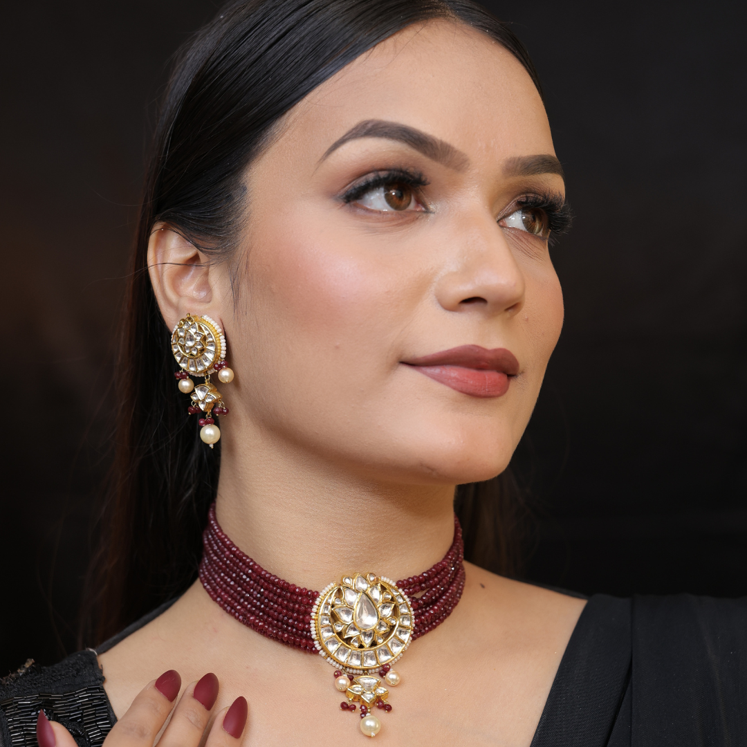Natural Diamond Polki Choker Set in 18 Karat Gold