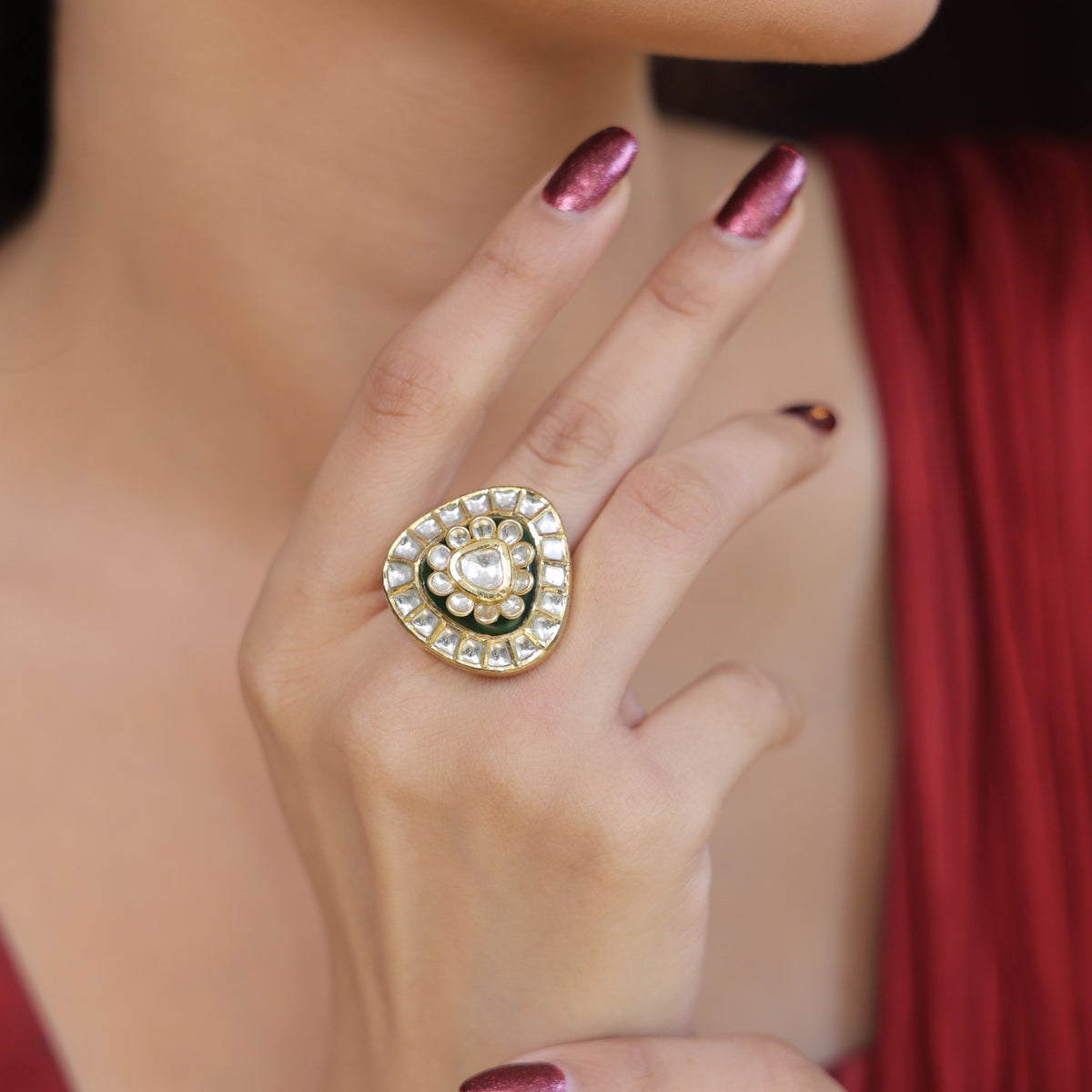 Modern Polki Diamond Rings in Hallmarked Gold