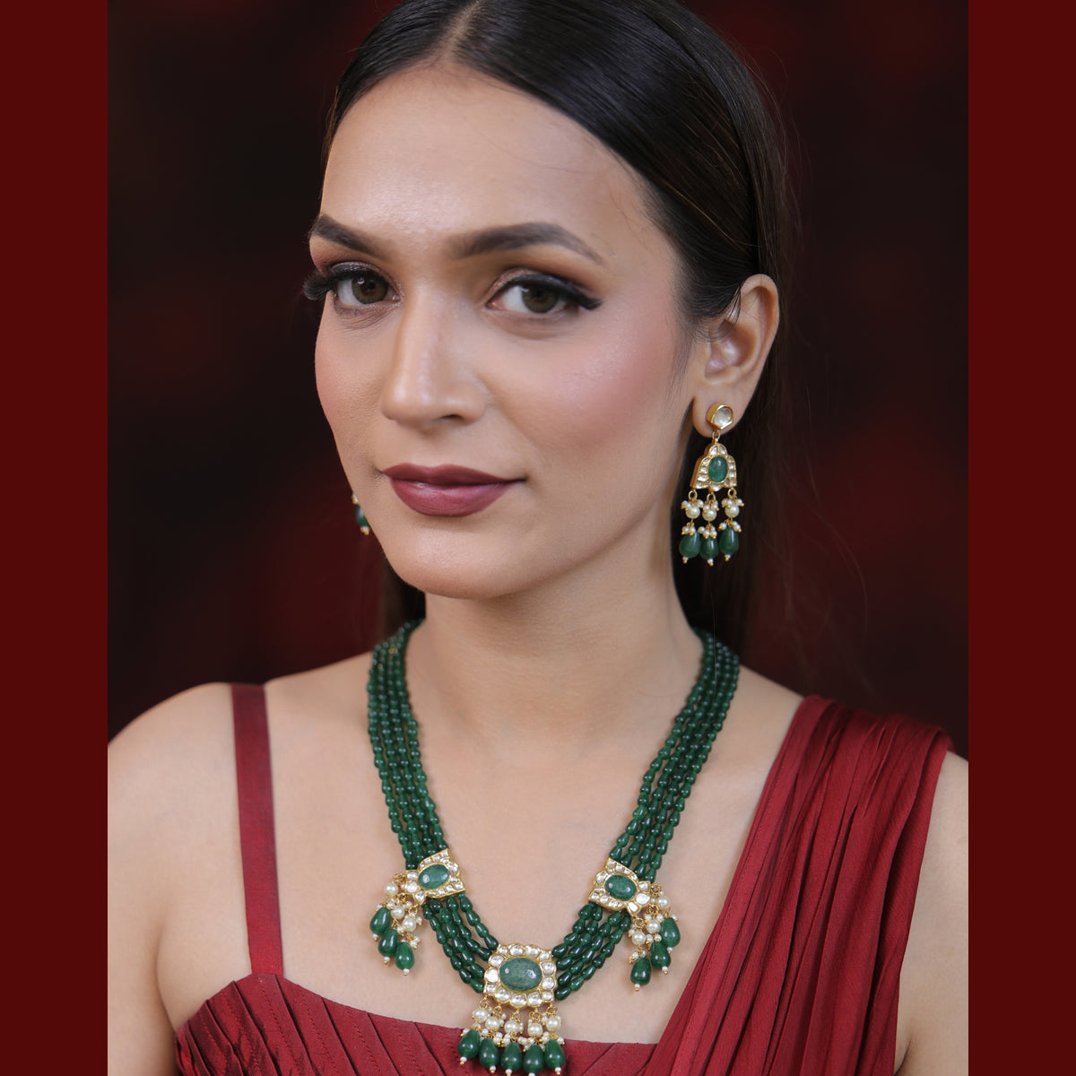 Marakata Natural Lab-Grown Diamond Green Bead & Pearl Necklace Set in 18K Gold