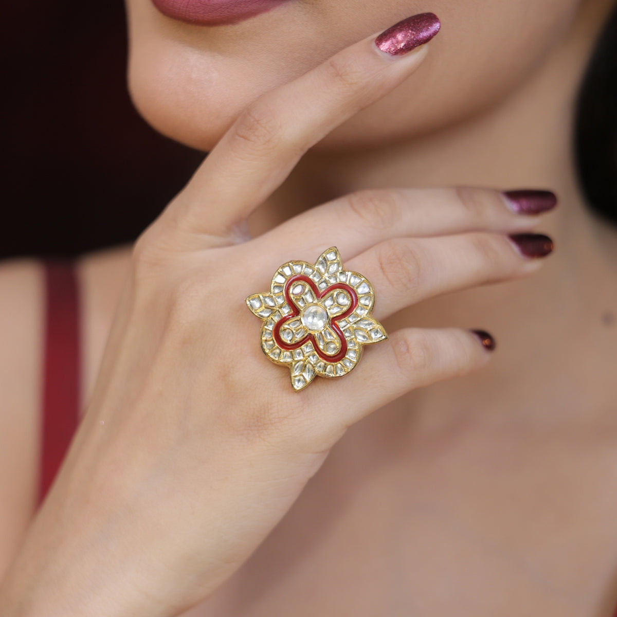 Handmade Polki Diamond Rings in Gold