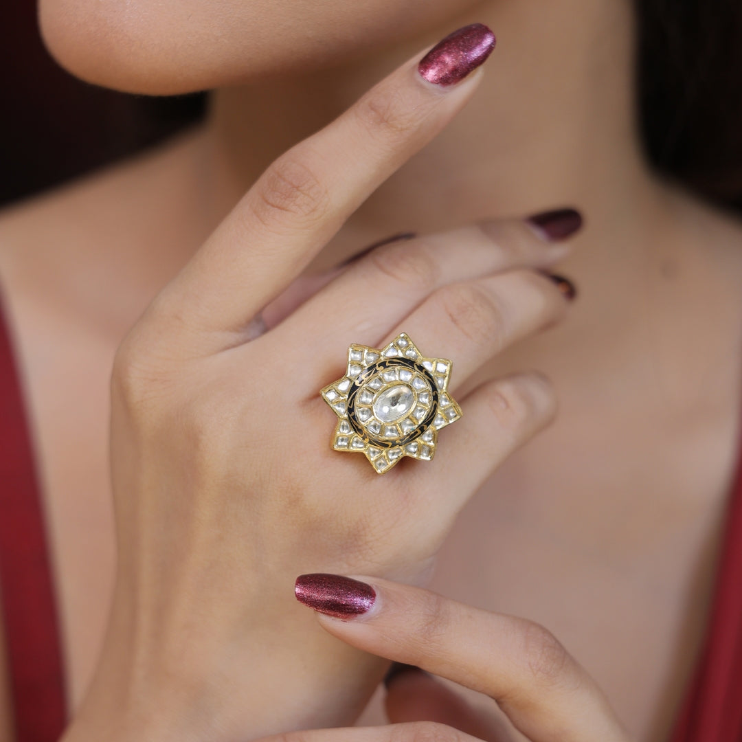 Real Polki Diamond Rings for Women in Gold