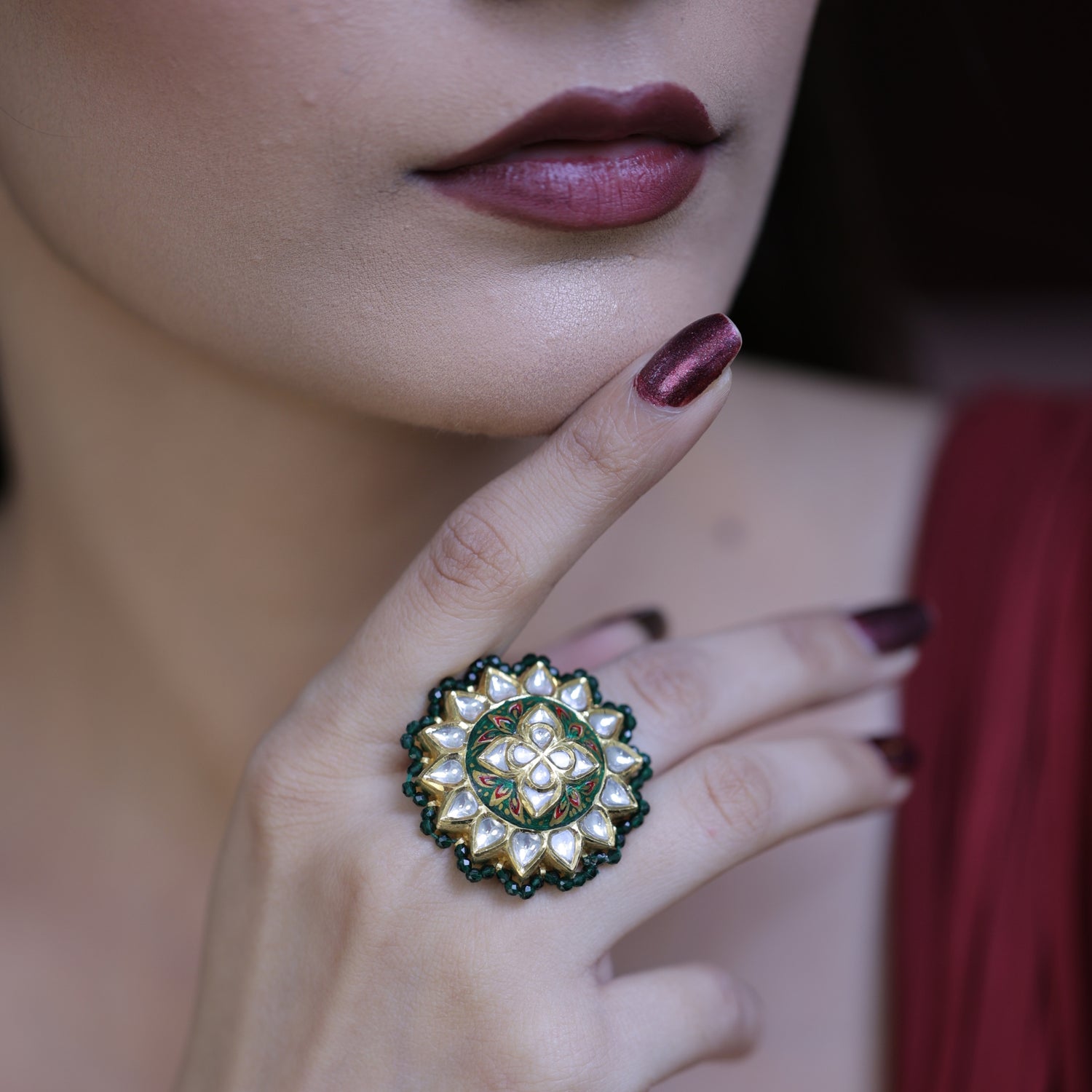 Real Polki Diamond Rings for Women in Gold