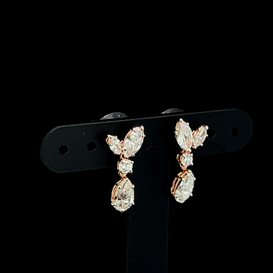 Twin Leaf Diamond Drop Earrings