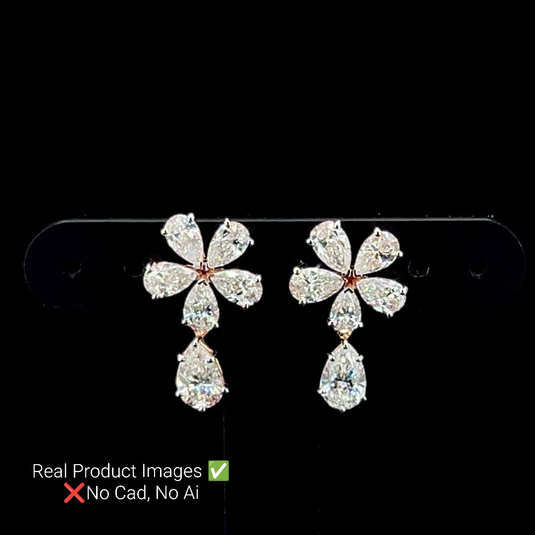 Diamond Flower Drop Earrings