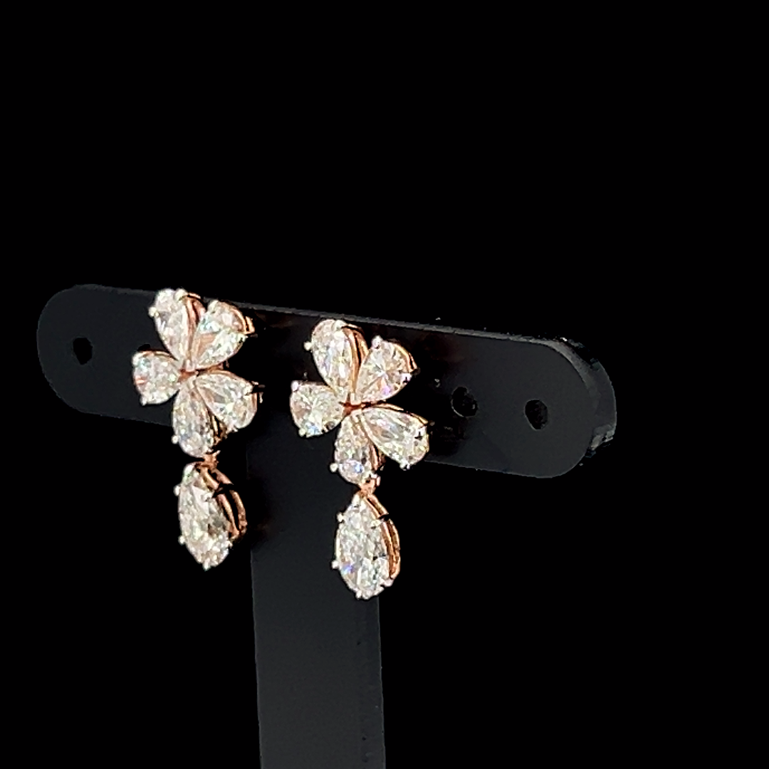 Diamond Flower Drop Earrings