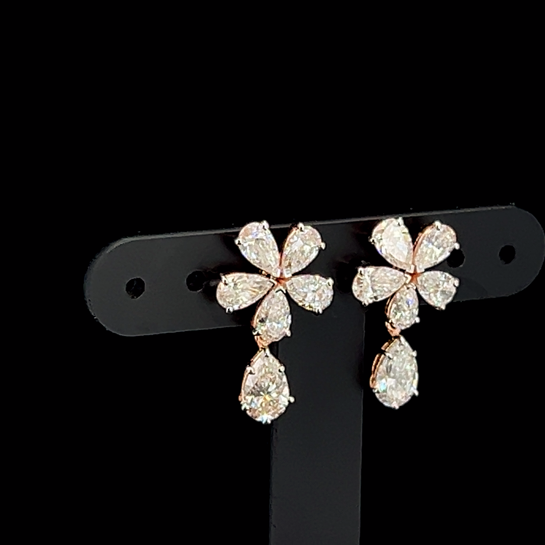 Diamond Flower Drop Earrings