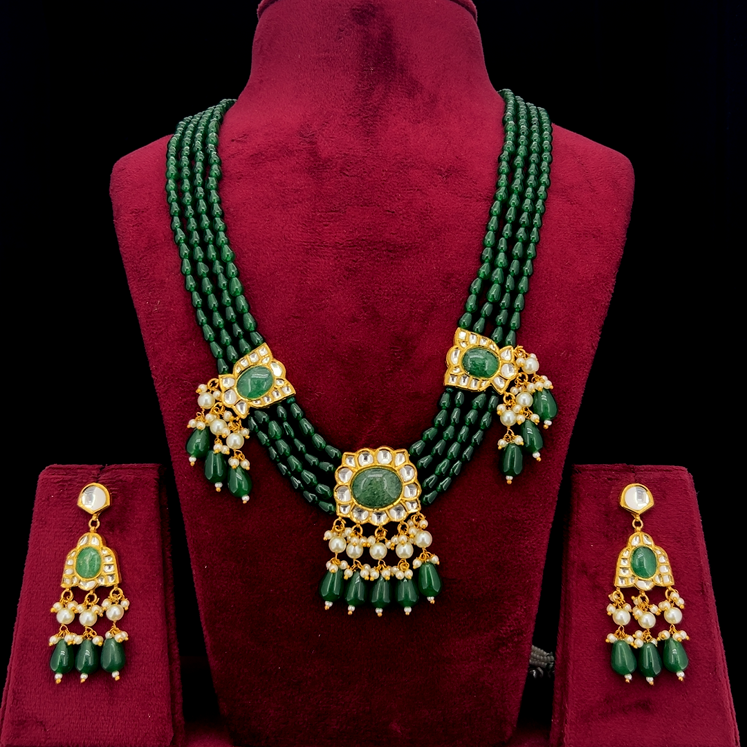 Marakata Natural Diamond Green Bead & Pearl Necklace Set in 18K Gold