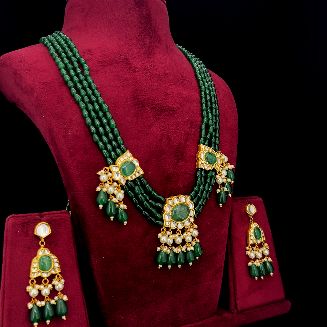 Marakata Natural Diamond Green Bead & Pearl Necklace Set in 18K Gold