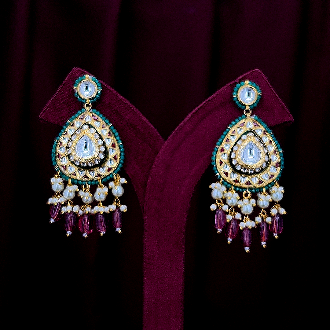 Luxury Gold Polki Diamond Earrings | Handmade Design