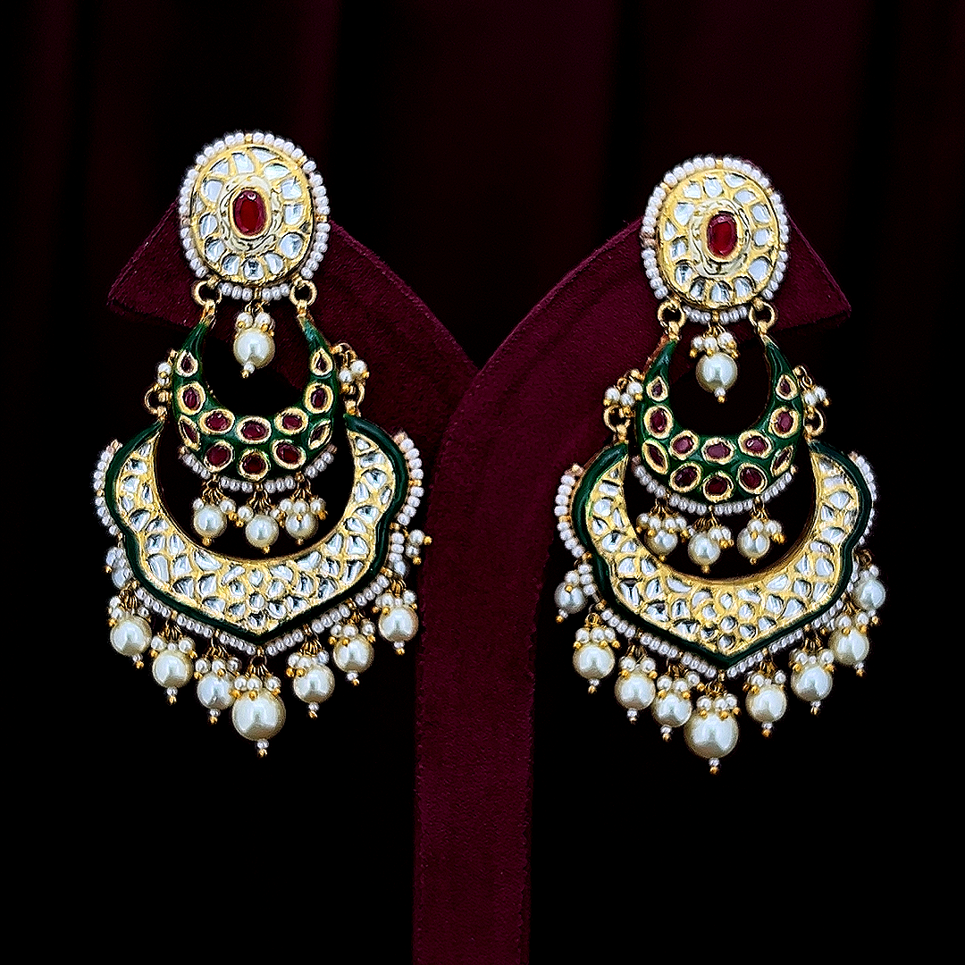Designer Polki Diamond Earrings in 18K HUID Hallmarked Gold