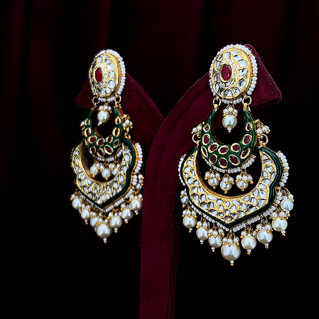 Designer Polki Diamond Earrings in 18K HUID Hallmarked Gold