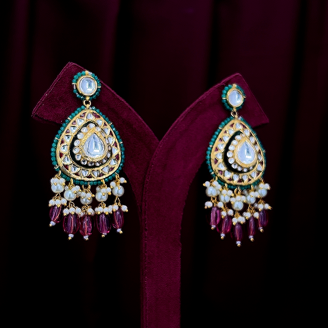 Luxury Gold Polki Diamond Earrings | Handmade Design