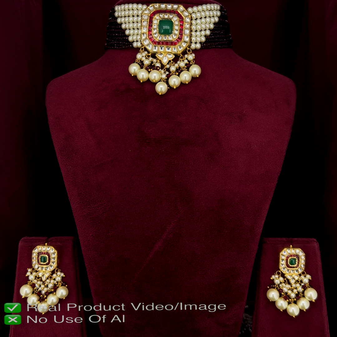 Elegant Natural Diamond Polki Necklace Designs