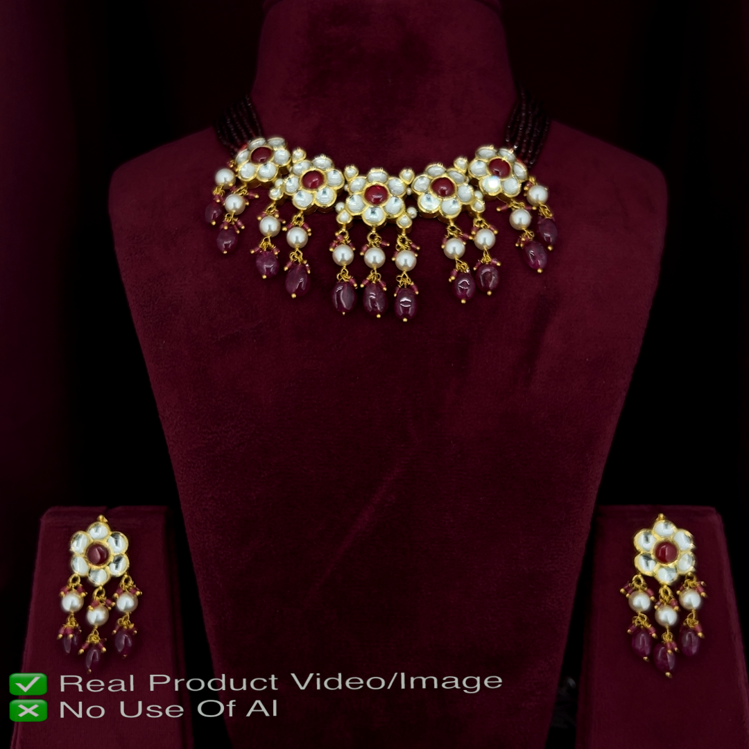 Elegant Bridal Natural Diamond Polki Necklace Sets