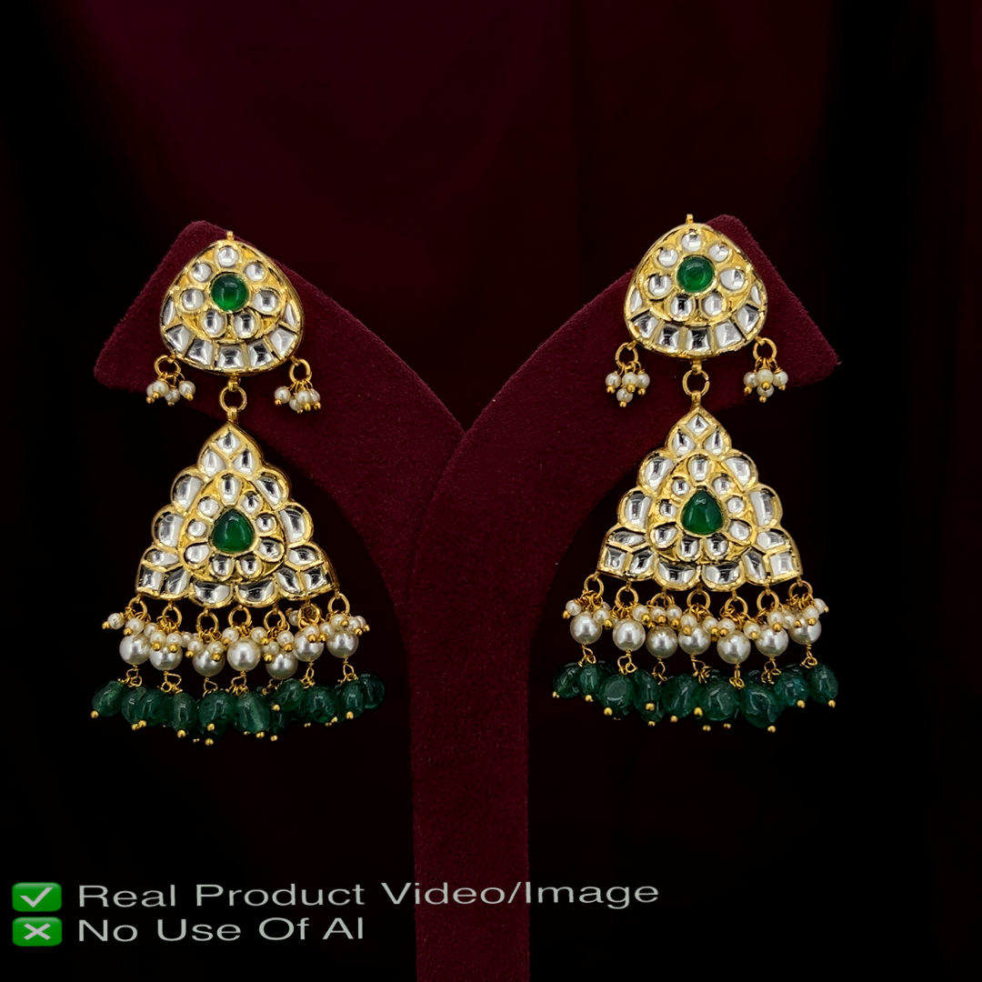 18 Karat HUID Hallmarked Gold Polki Earrings