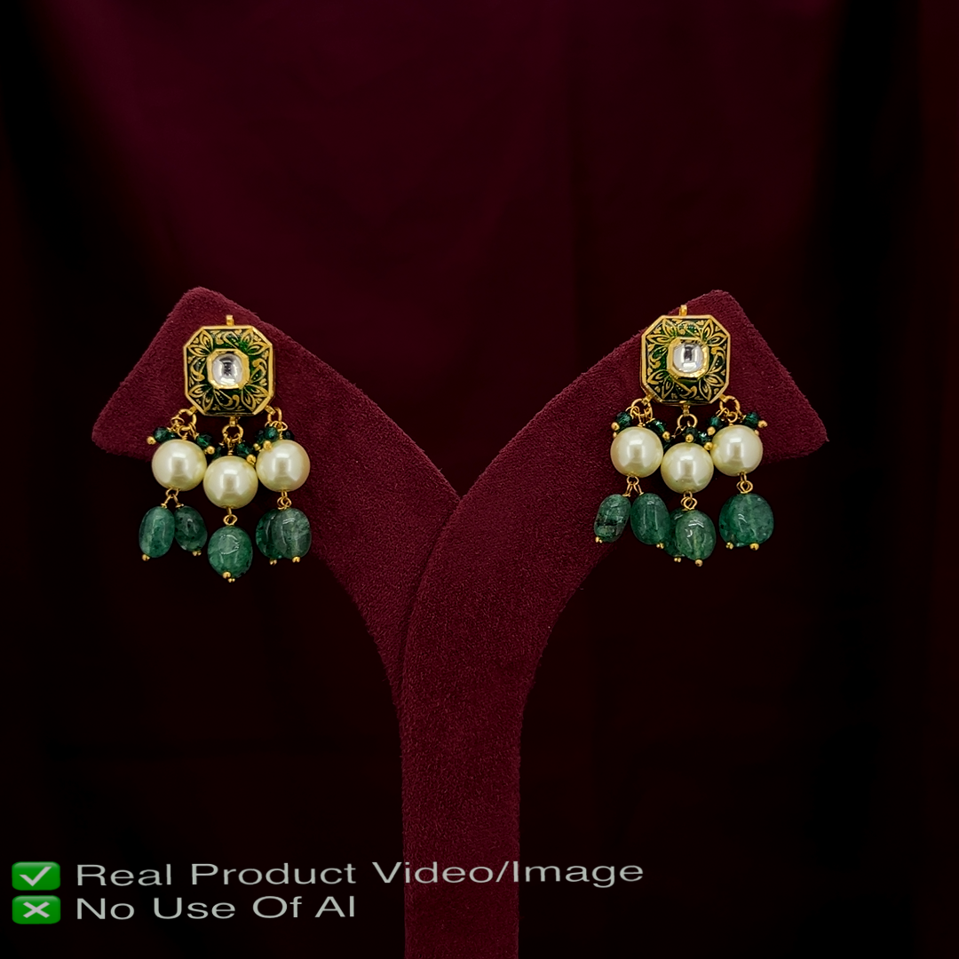 Traditional Gold Polki Earrings with Solid Gold Base