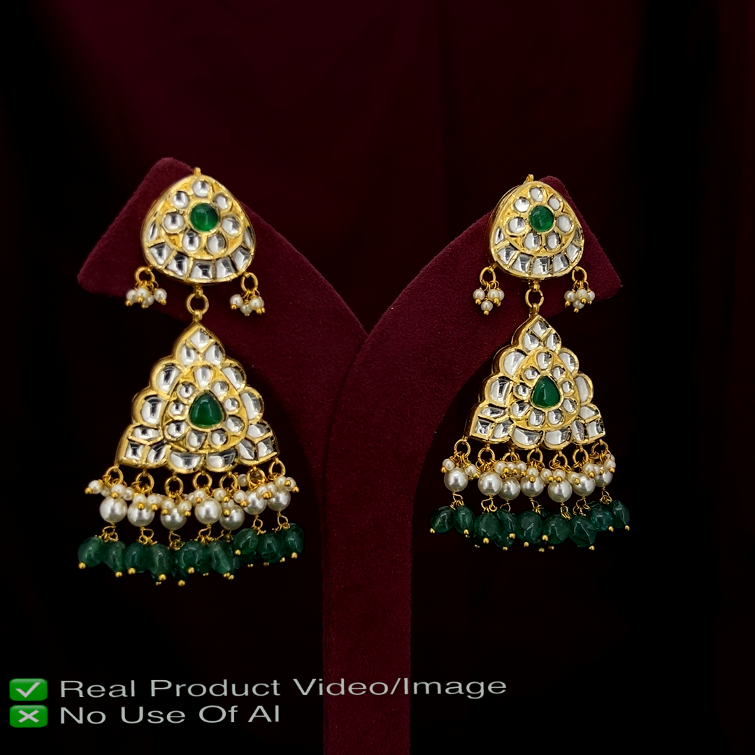 18 Karat HUID Hallmarked Gold Polki Earrings