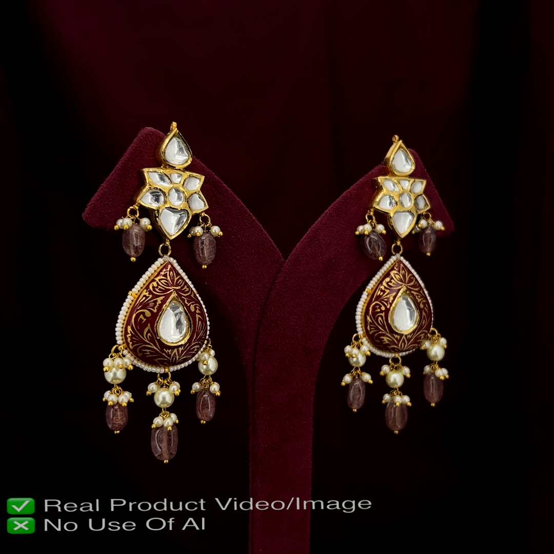 Gold Polki Earrings with 100% IGI Certified Diamonds