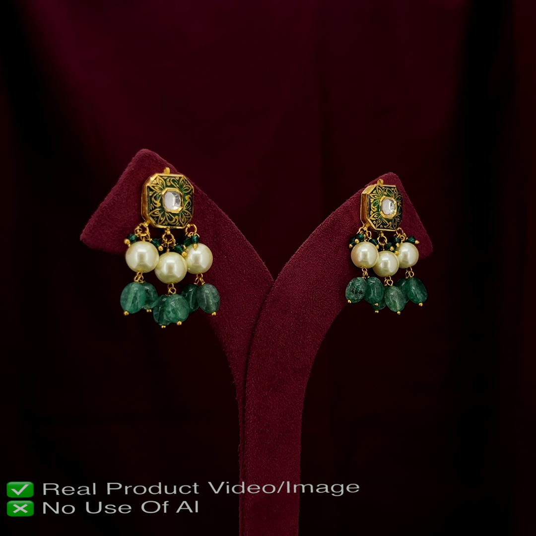 Traditional Gold Polki Earrings with Solid Gold Base