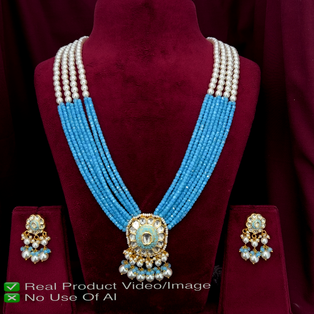 Natural Diamond Green Bead & Pearl Necklace Set in 18K Gold