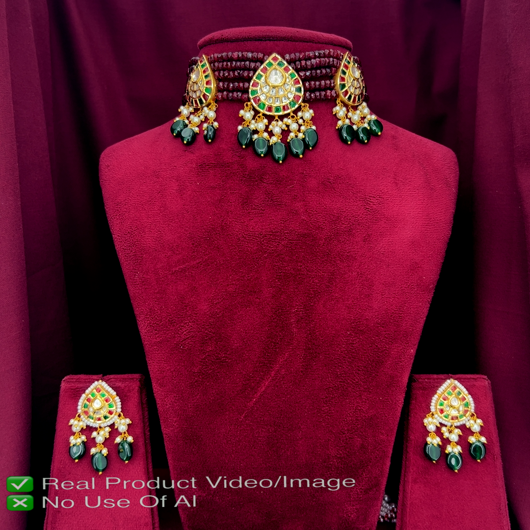 Elegant Emerald Natural Diamond  Choker Set