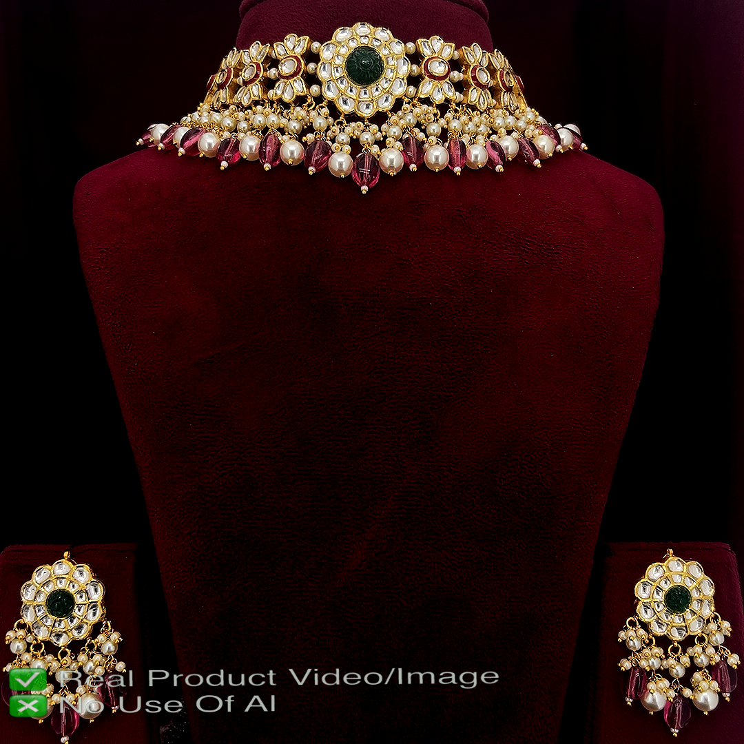 Natural Diamond Polki Necklace Sets for Wedding Reception