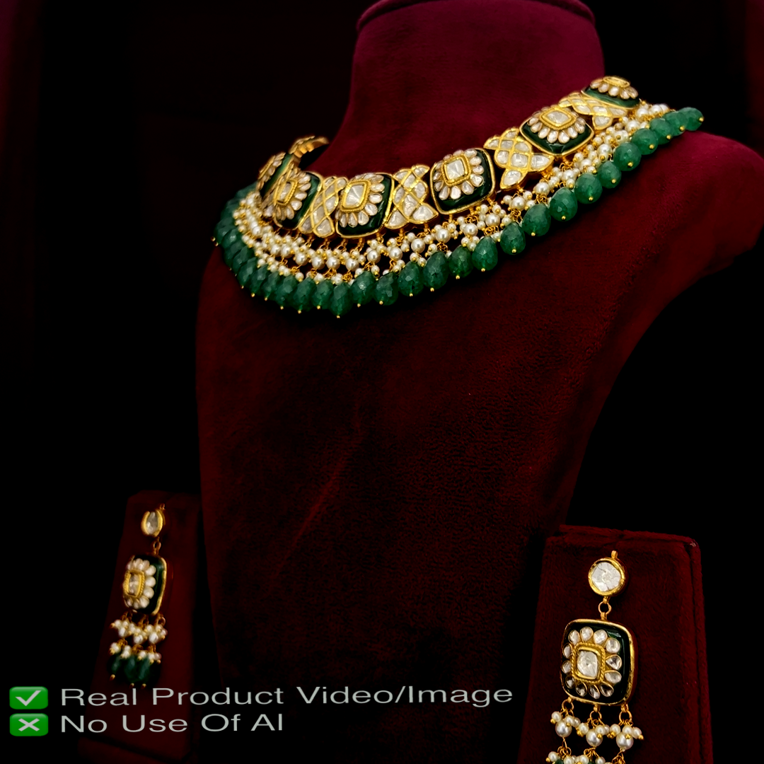Polki Necklace Sets with Natural Diamonds and Gold