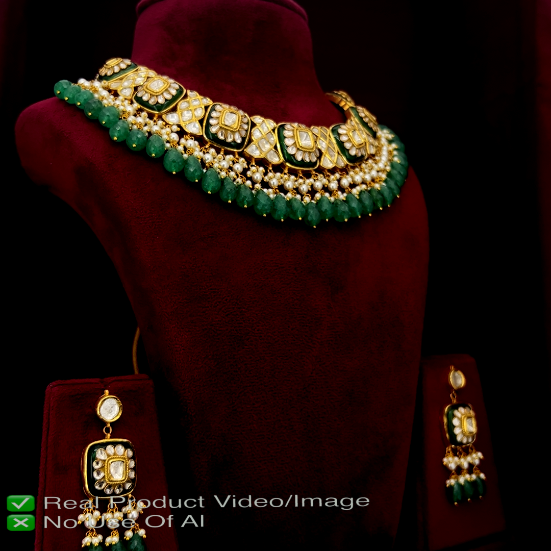 Polki Necklace Sets with Natural Diamonds and Gold