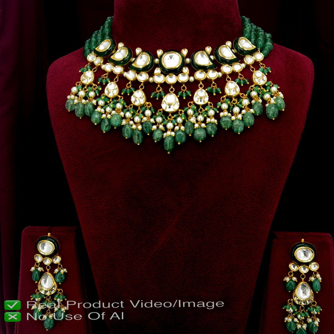 Gold Polki Necklace Sets with Natural Diamonds