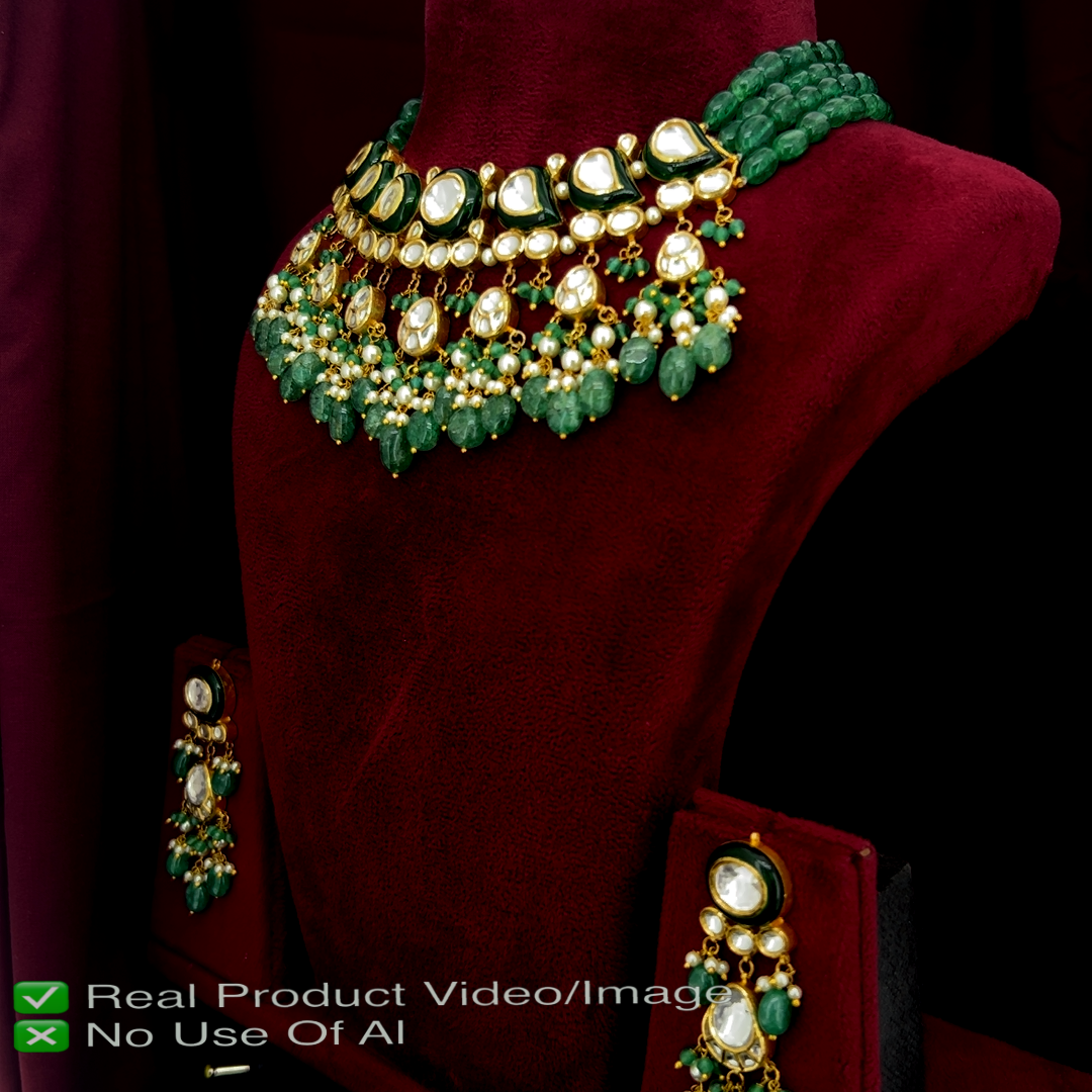 Gold Polki Necklace Sets with Natural Diamonds