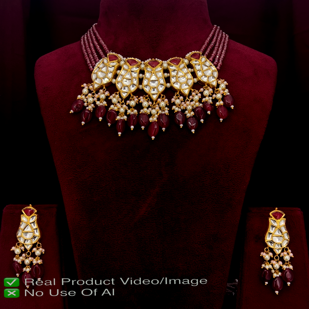 18 Karat Gold Natural Diamond Polki Necklace Sets