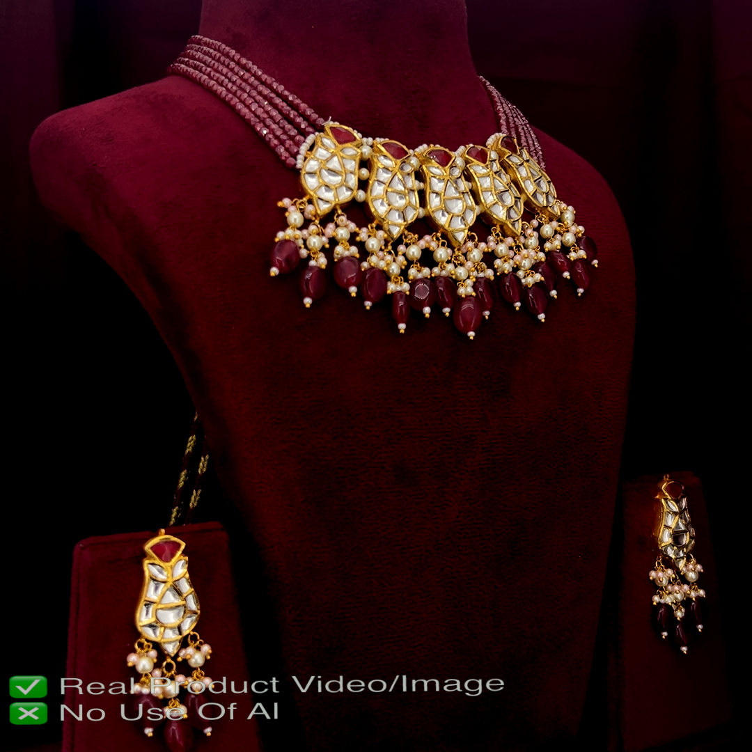 18 Karat Gold Natural Diamond Polki Necklace Sets