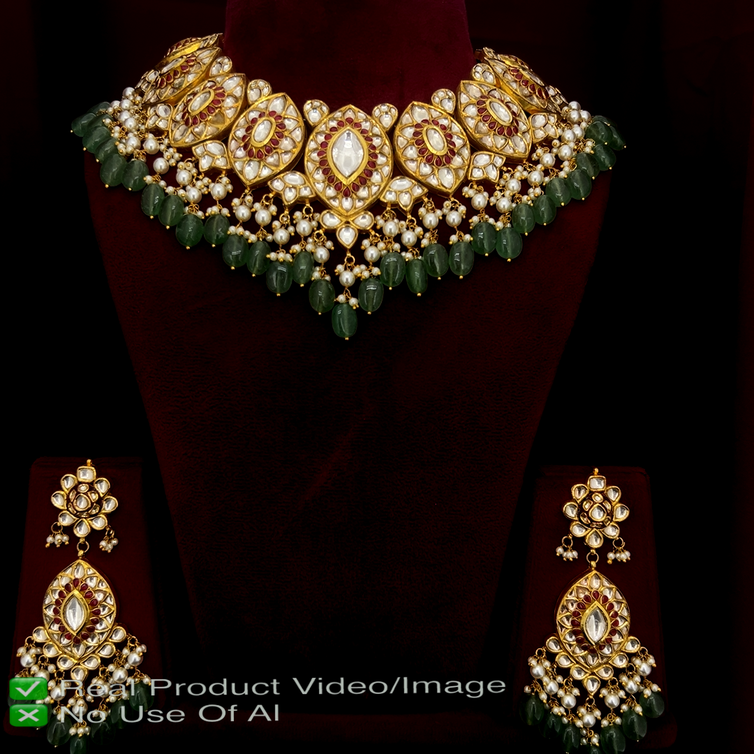 Natural Diamond Polki Necklace Sets for Brides
