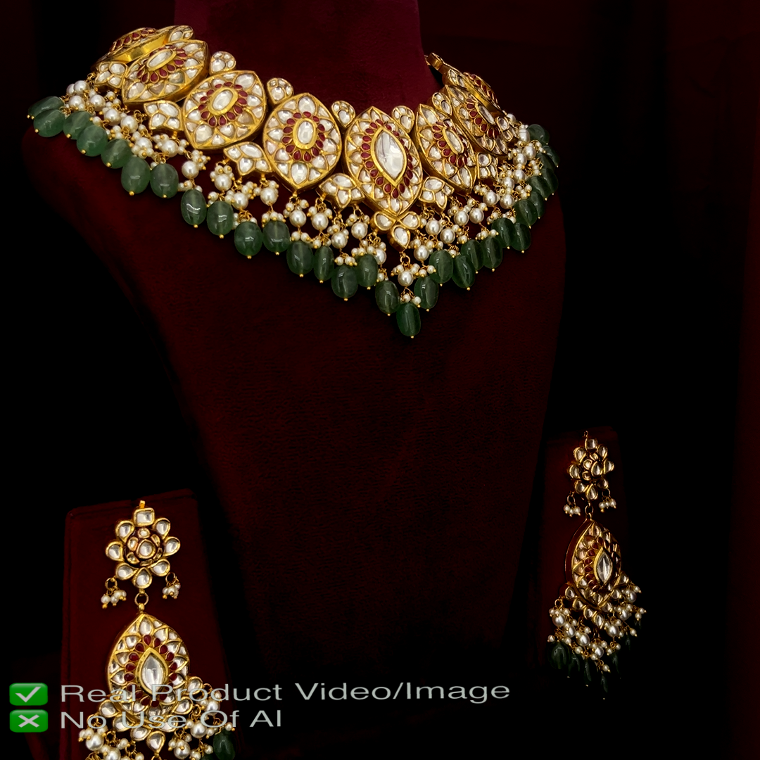 Natural Diamond Polki Necklace Sets for Brides