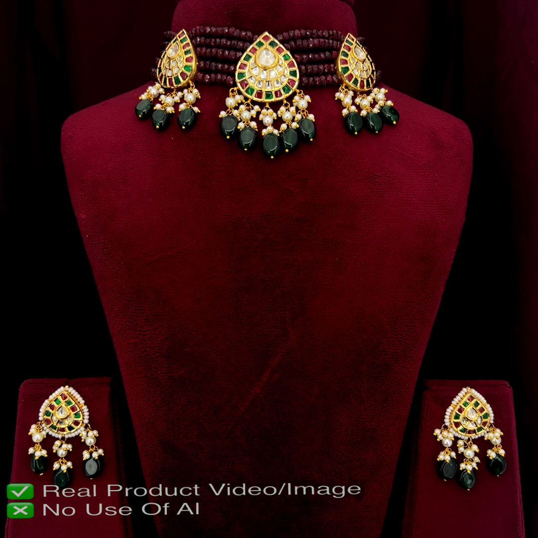 Elegant Emerald Natural Diamond  Choker Set