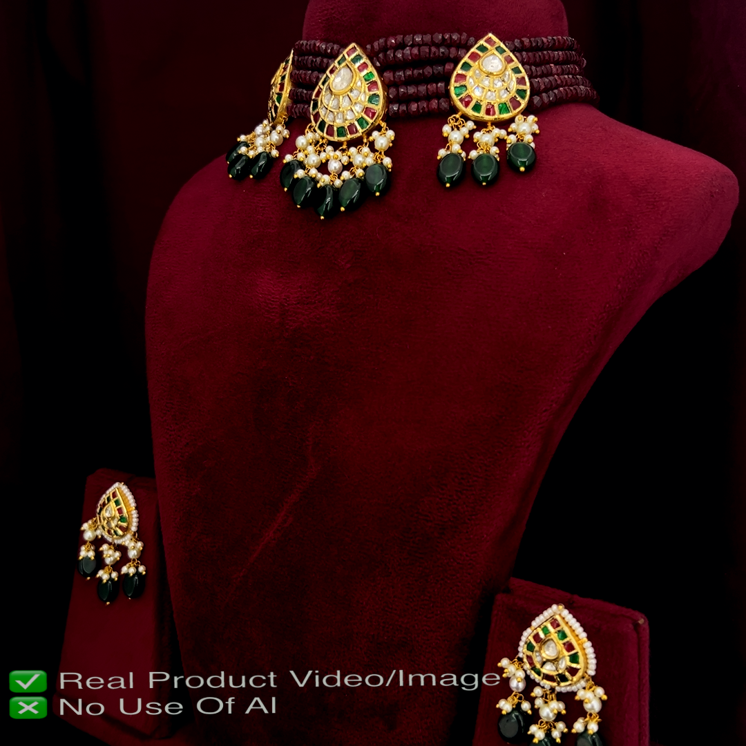 Elegant Emerald Natural Diamond  Choker Set