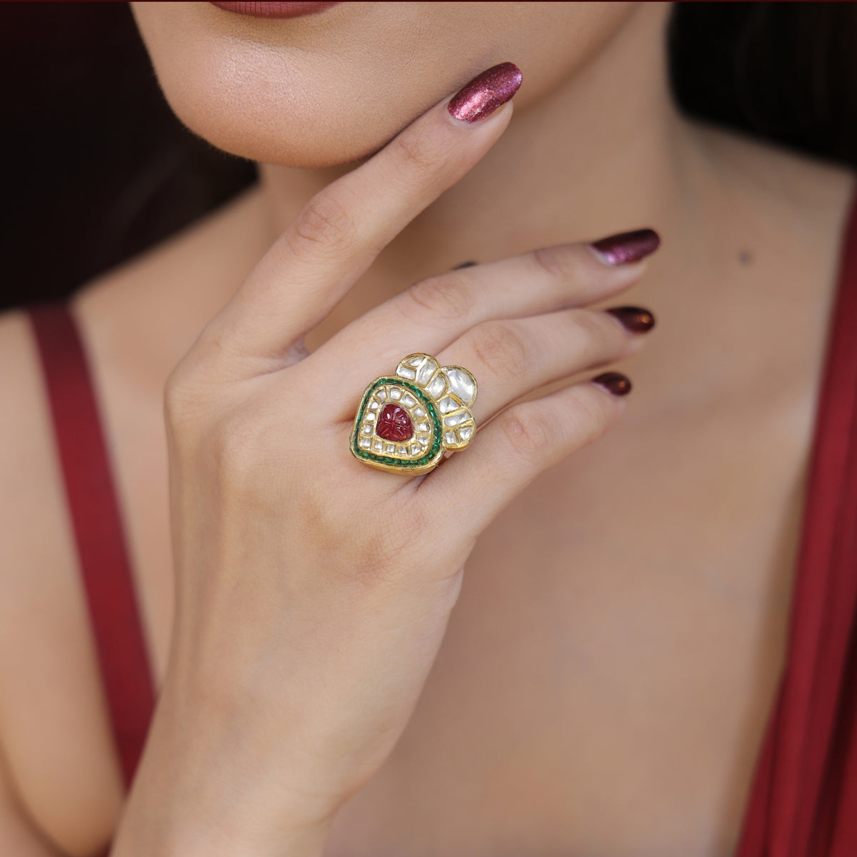 Designer Polki Diamond Rings in 18K Gold